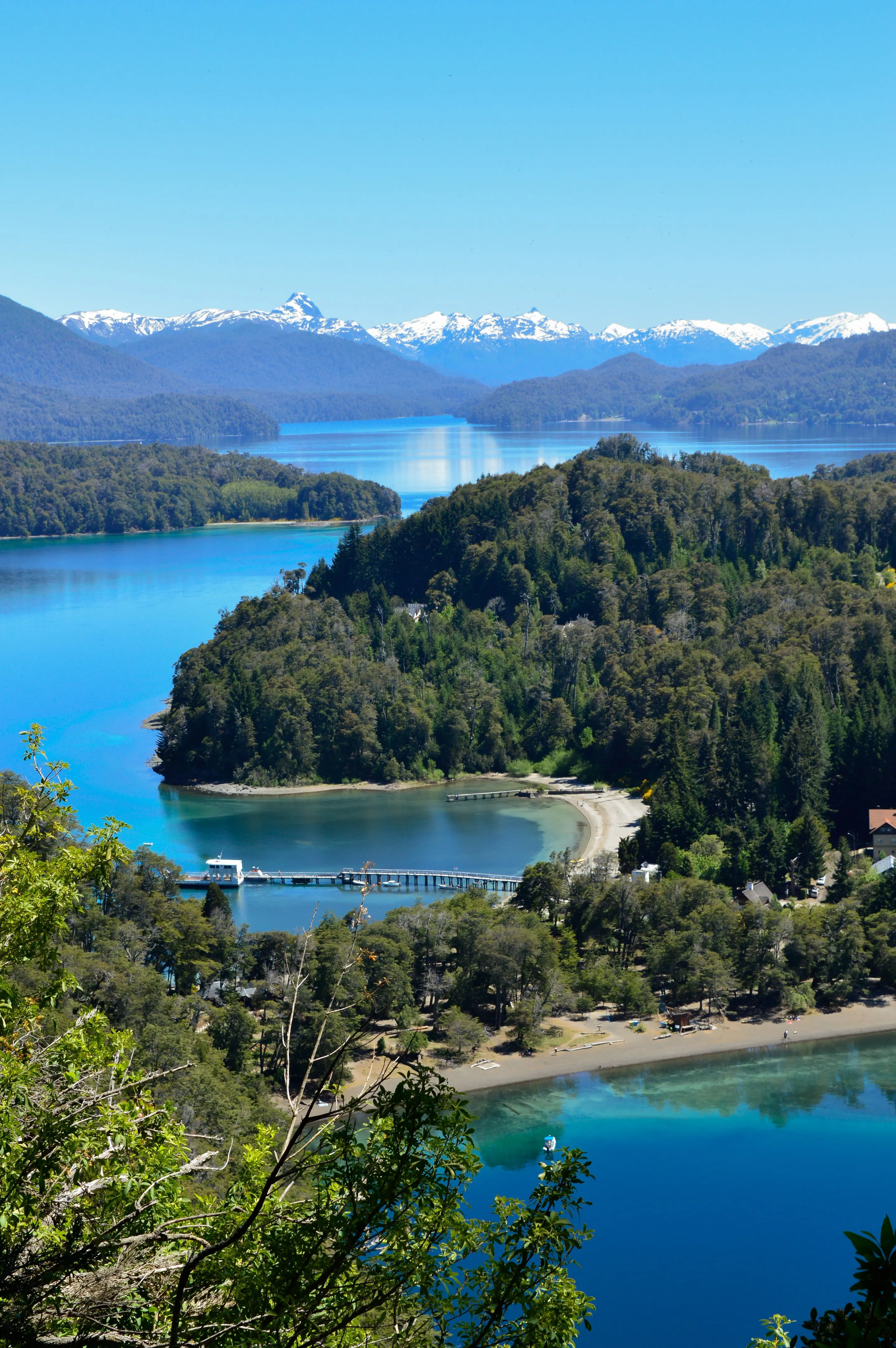 Forest, lakes and mountain scenery near Villa La Angostura.