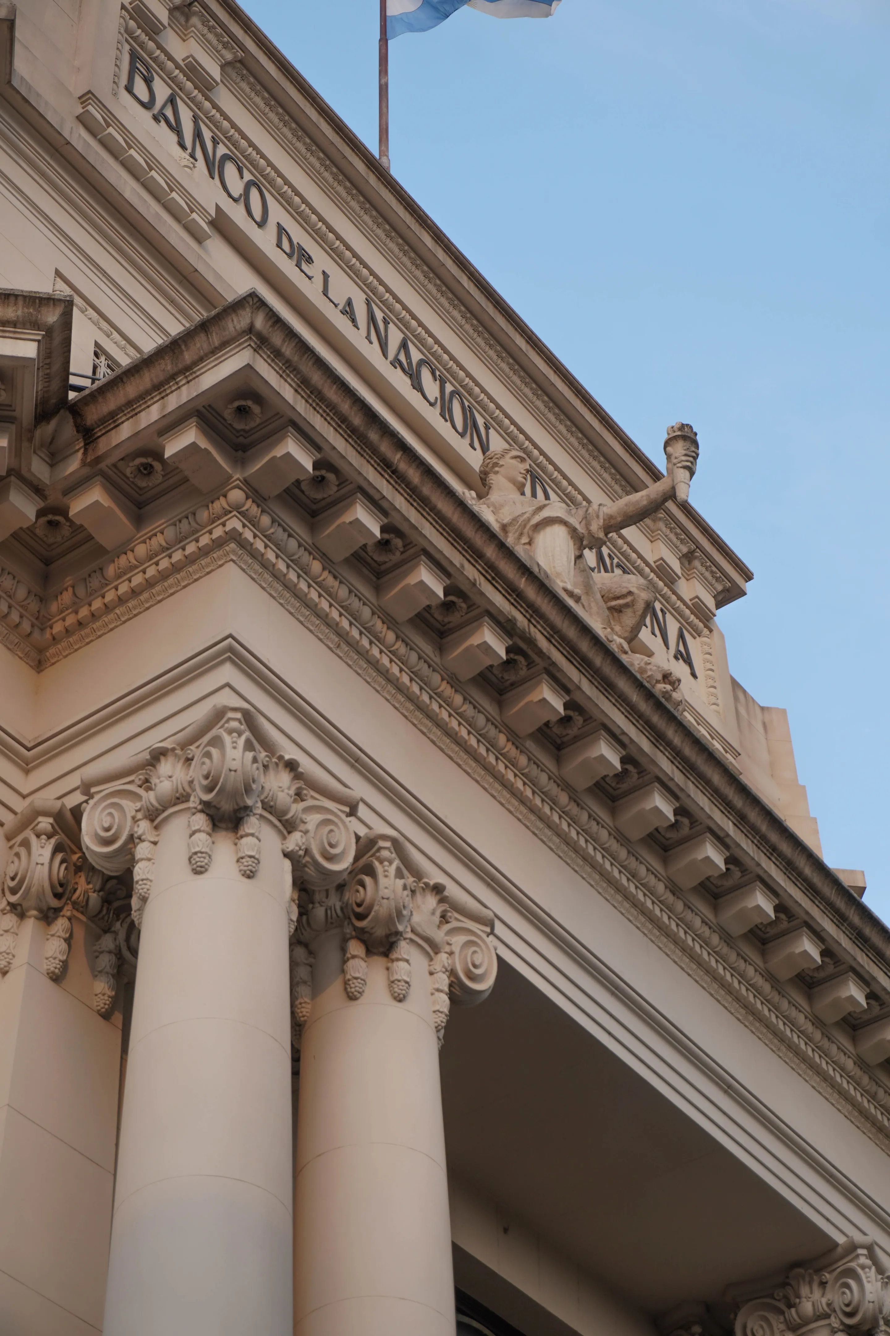 The neoclassical facade of Banco de la Nación Argentina in Buenos Aires.