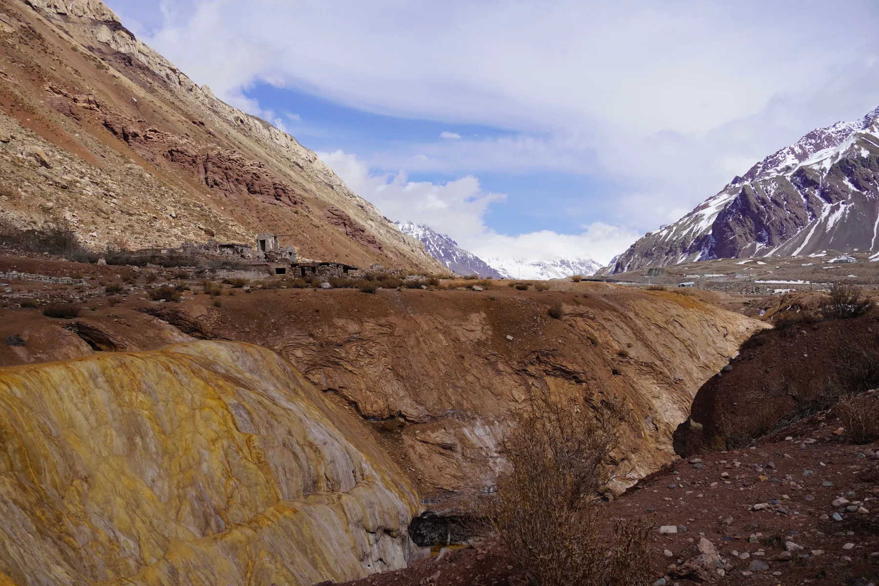 Rugged Andean mountains with traces of snow and ice