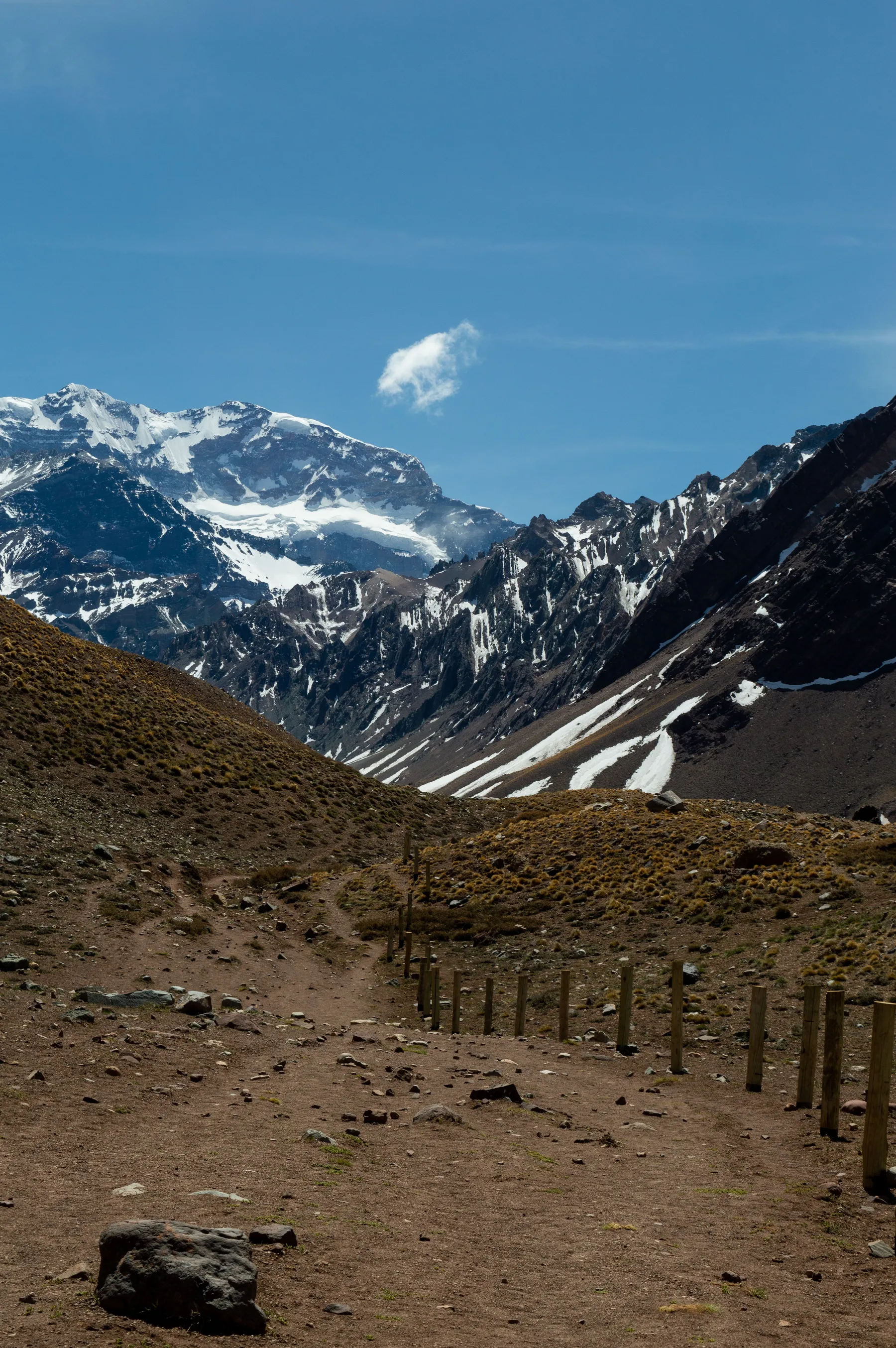 Snow-covered Andean mountains near Puente del Inca