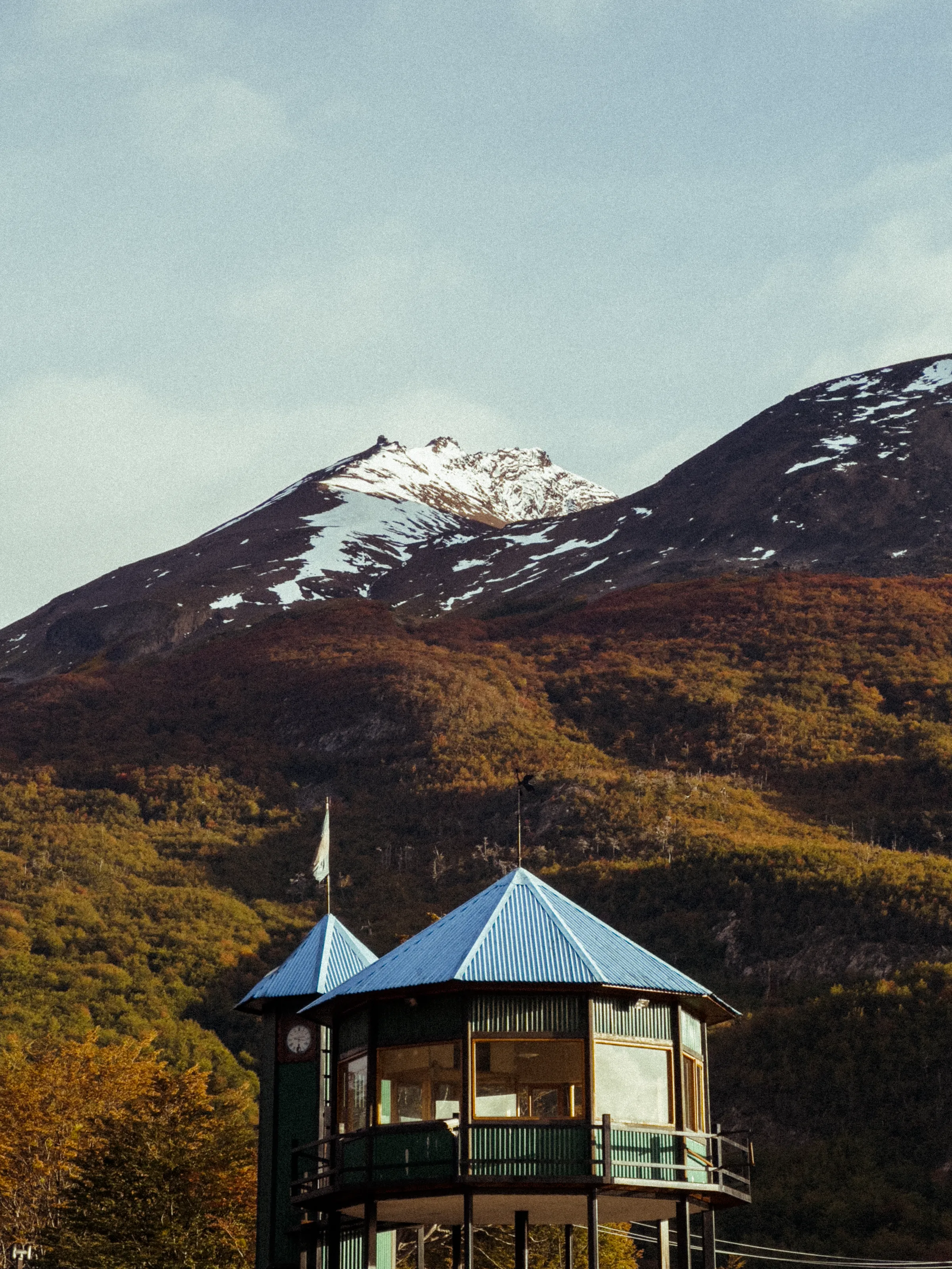 Architecture and mountain scenery in Ushuaia.