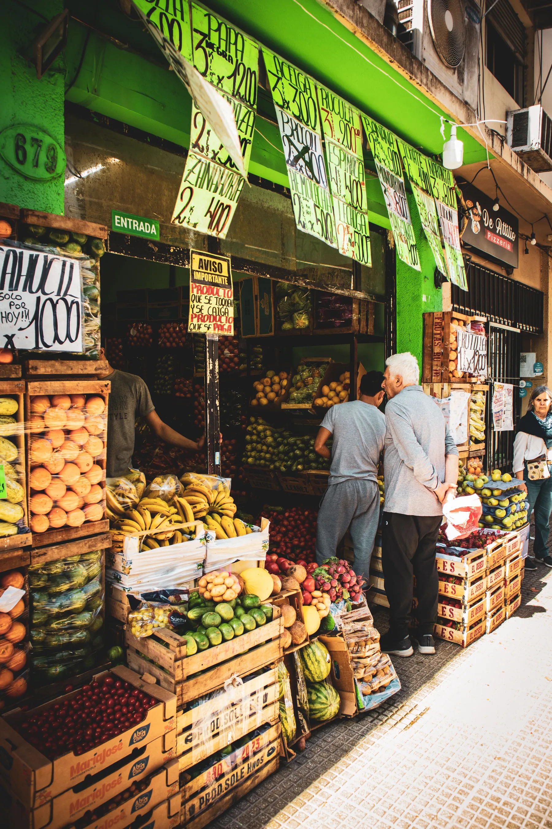 Fruit and vegetables outside a neighbourhood shop in Buenos Aires.