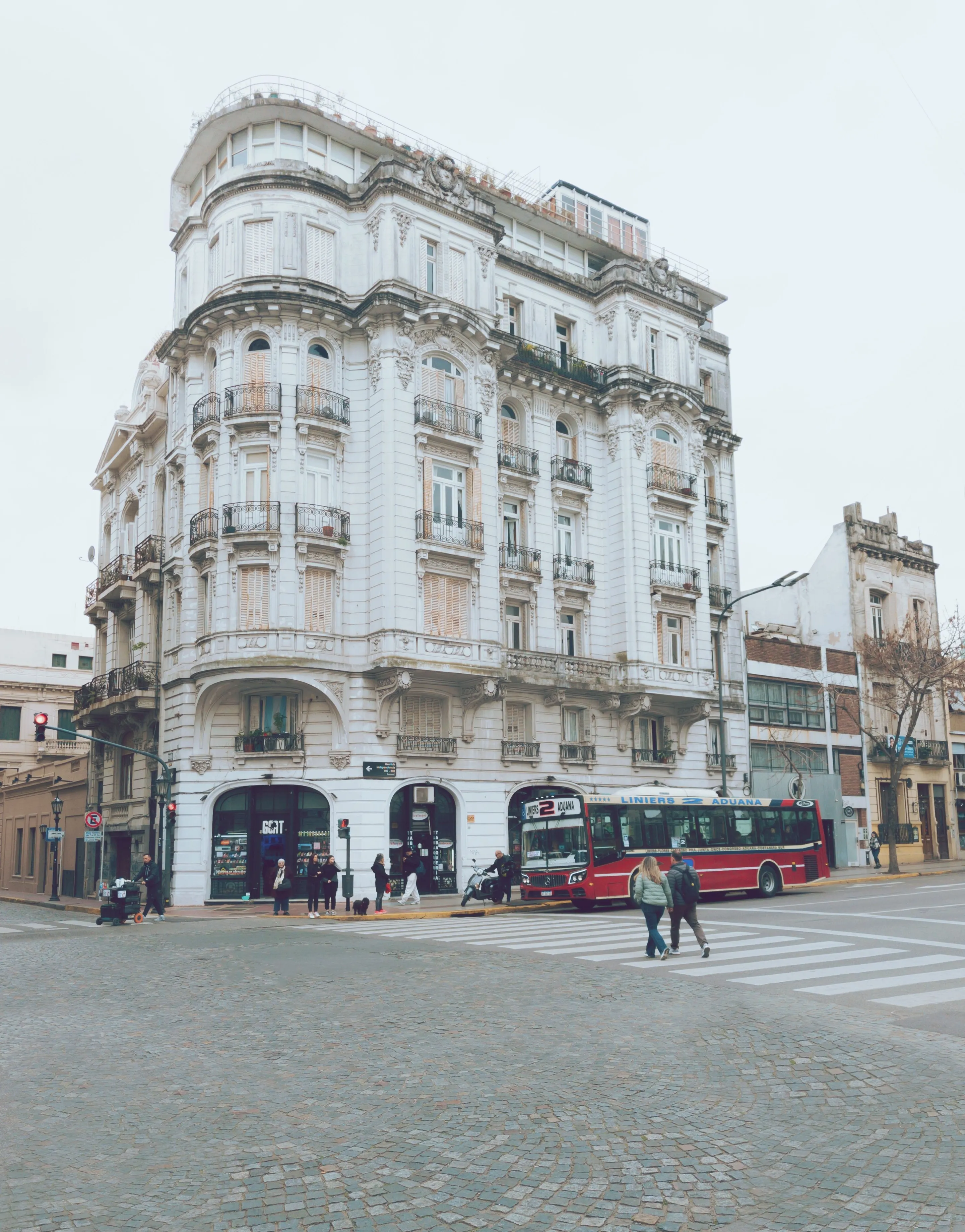 Ornate corner building above the streets of San Telmo