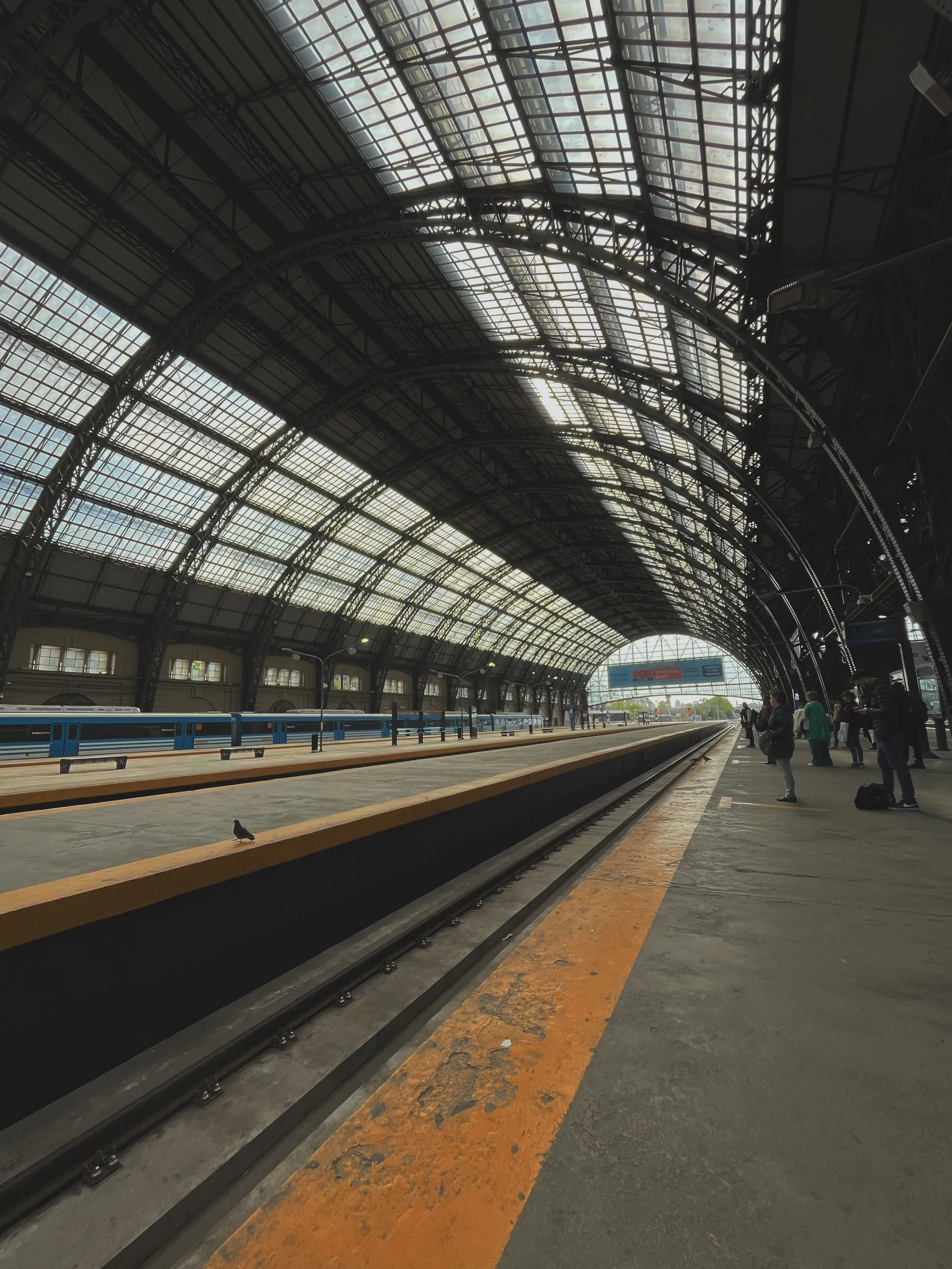 The arched roof and platforms of Retiro railway station, Buenos Aires.
