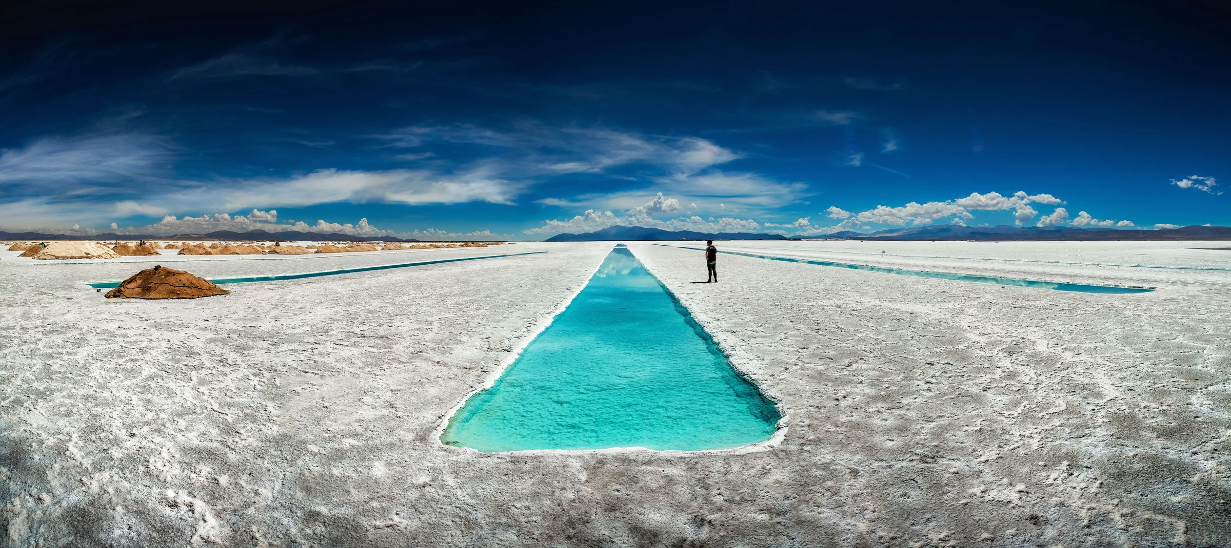 Reflective water and white salt at Salinas Grandes