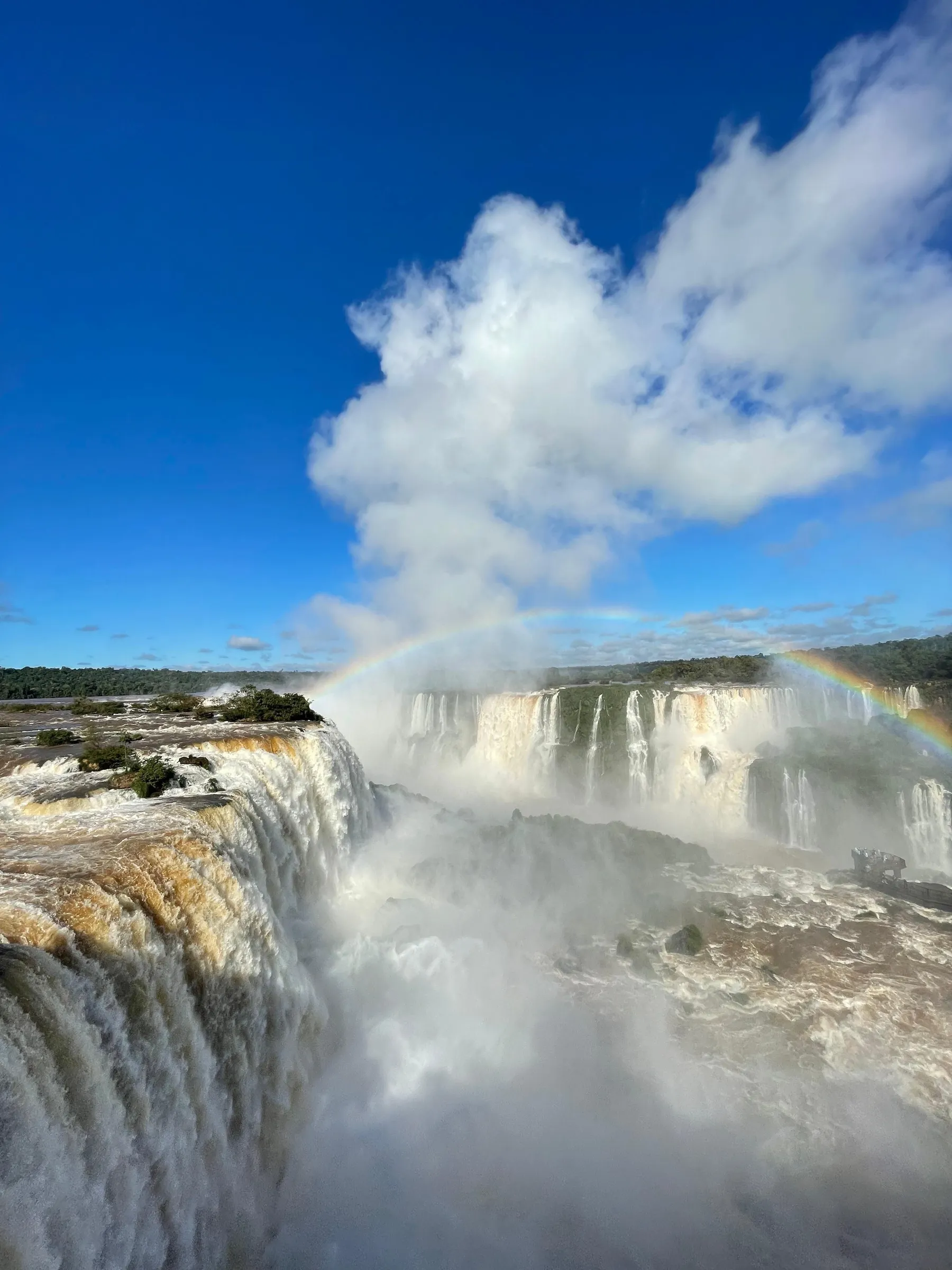 Rainbow and mist above the falls, seen from the Brazilian side
