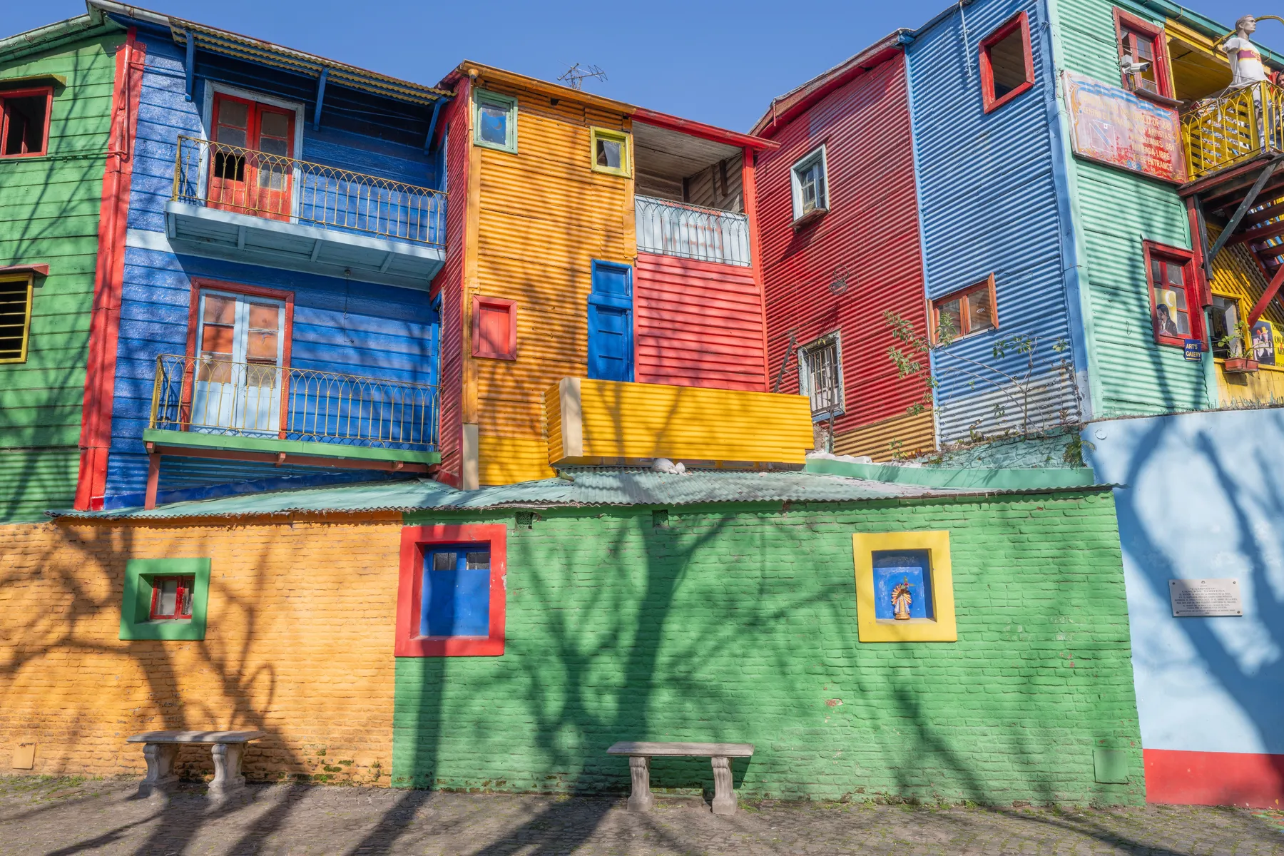 Brightly painted façades and contrasting textures in La Boca