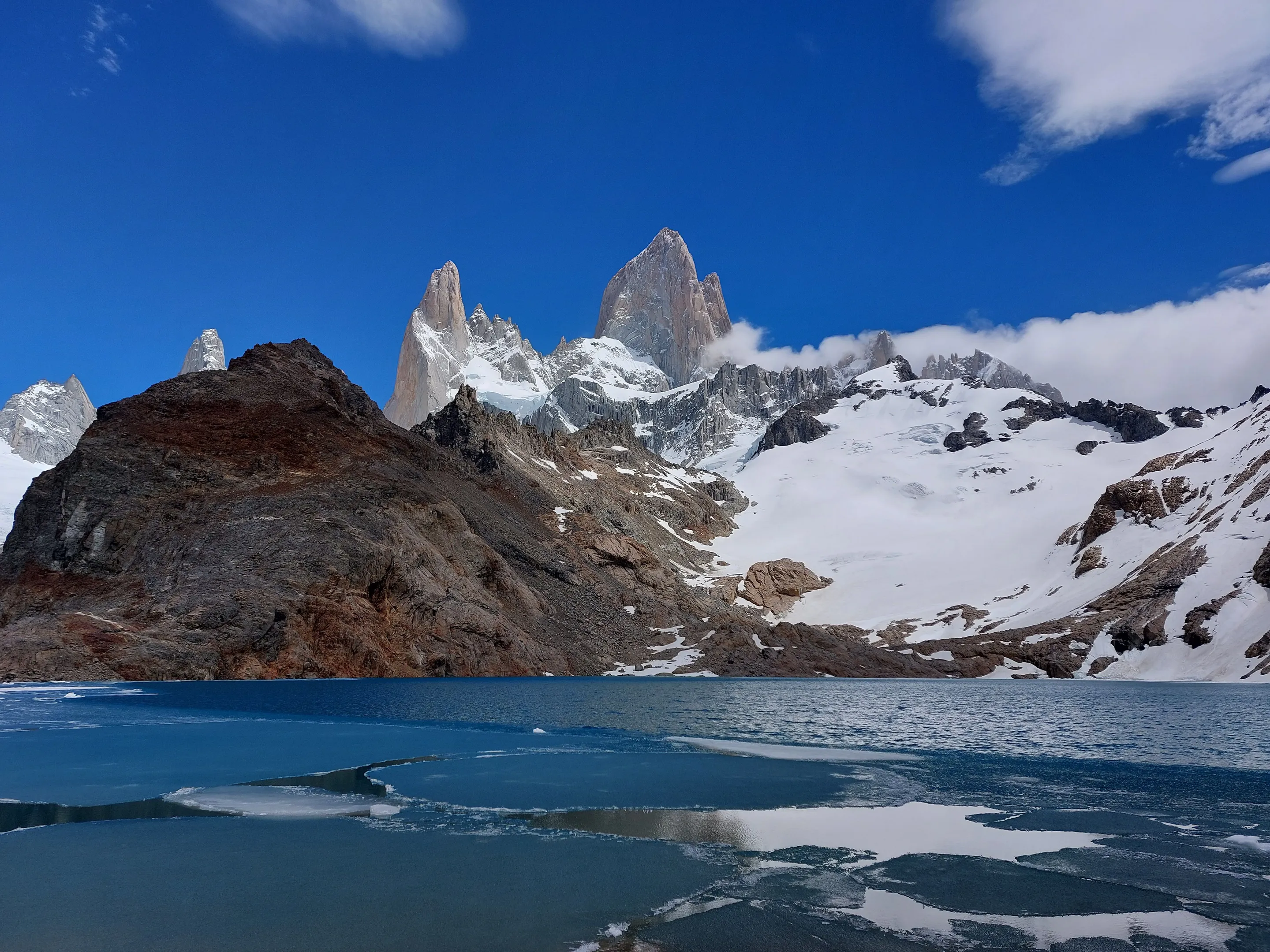 Mount Fitz Roy above a glacial lake near El Chaltén.