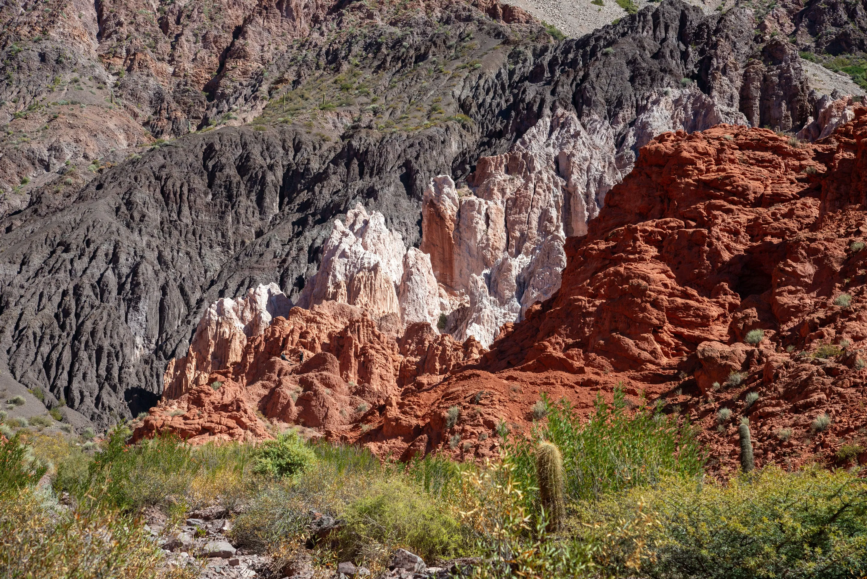 Layered rock formations in Jujuy Province.