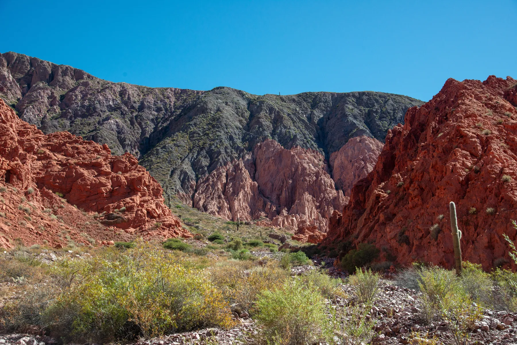 Red rock formations and dry Andean terrain in Jujuy