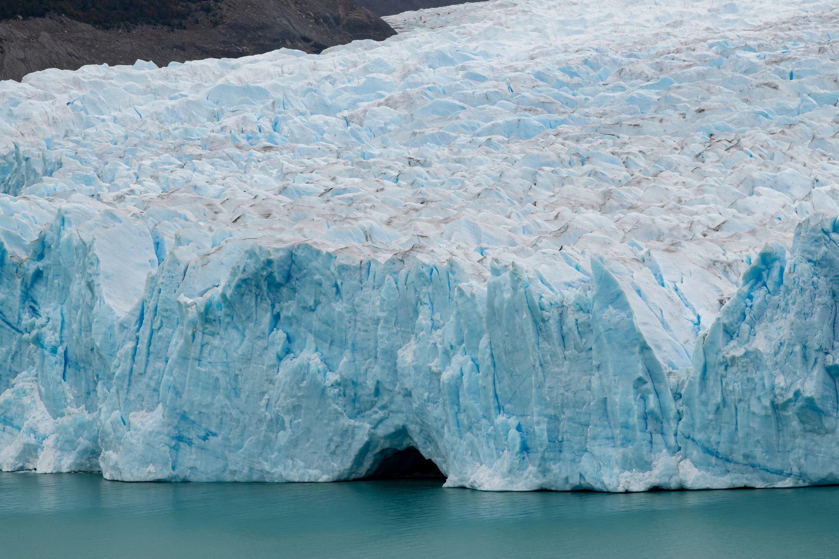 The deep blue ice wall of Perito Moreno Glacier in Santa Cruz.