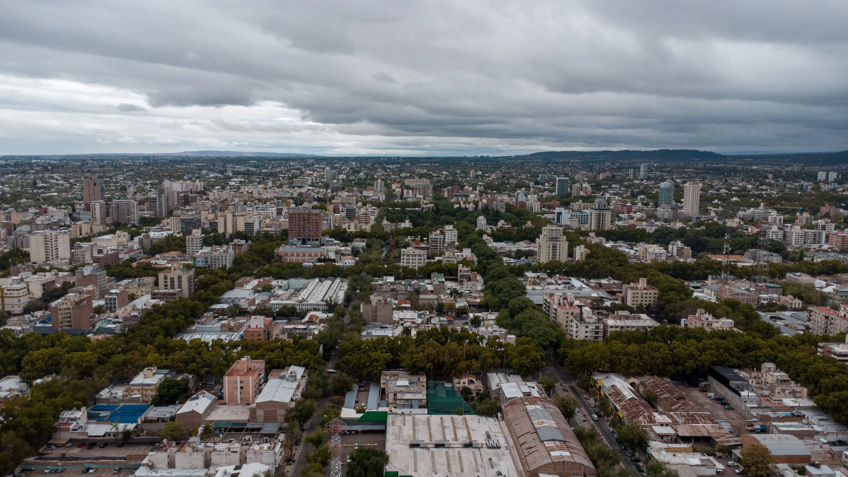 Mendoza's buildings and green spaces seen from above.