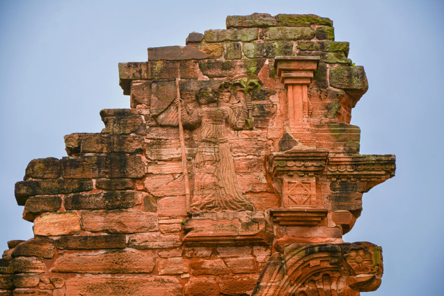 Close detail of a carved stone relief at San Ignacio Miní