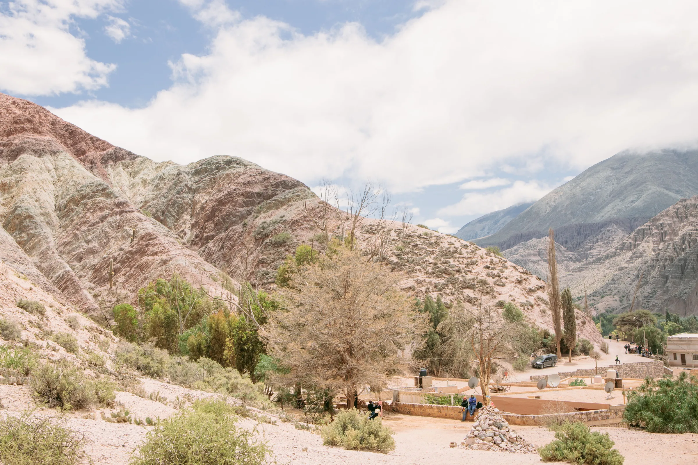 Purmamarca beneath its coloured mountain landscape.