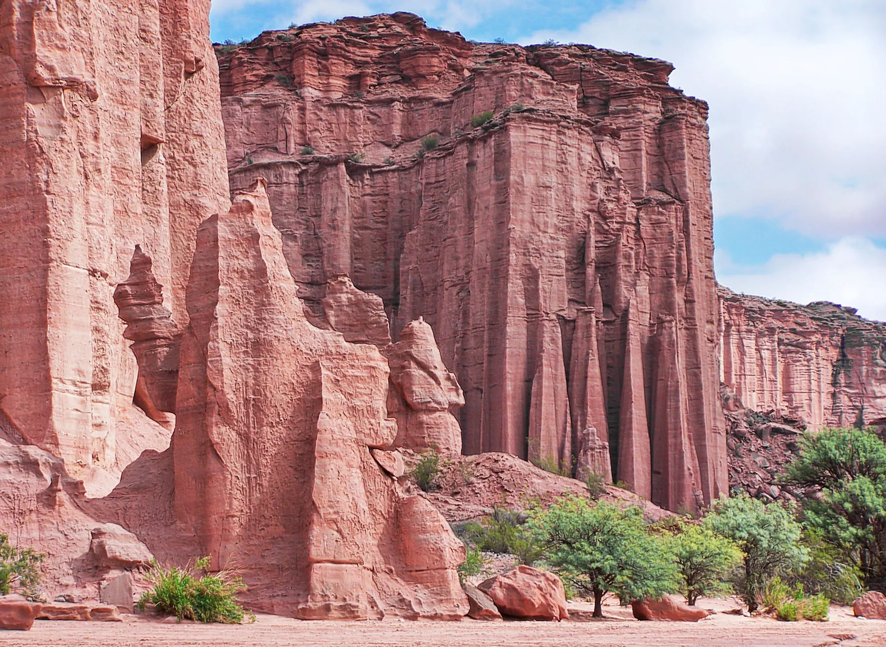 Towering red sandstone cliffs in Talampaya National Park