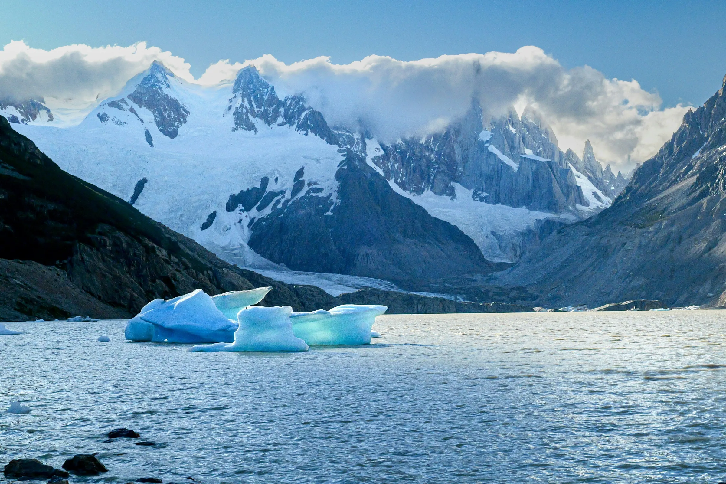 Ice fragments floating across the surface of Laguna Torre