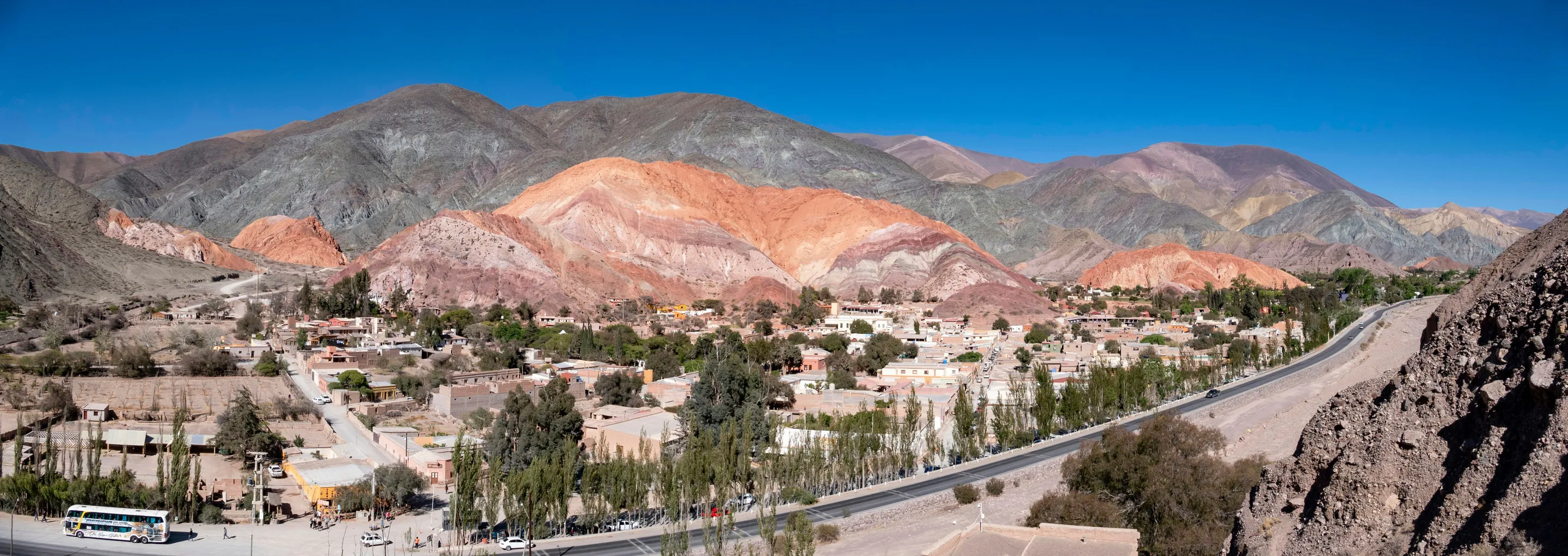 Purmamarca below the mountains