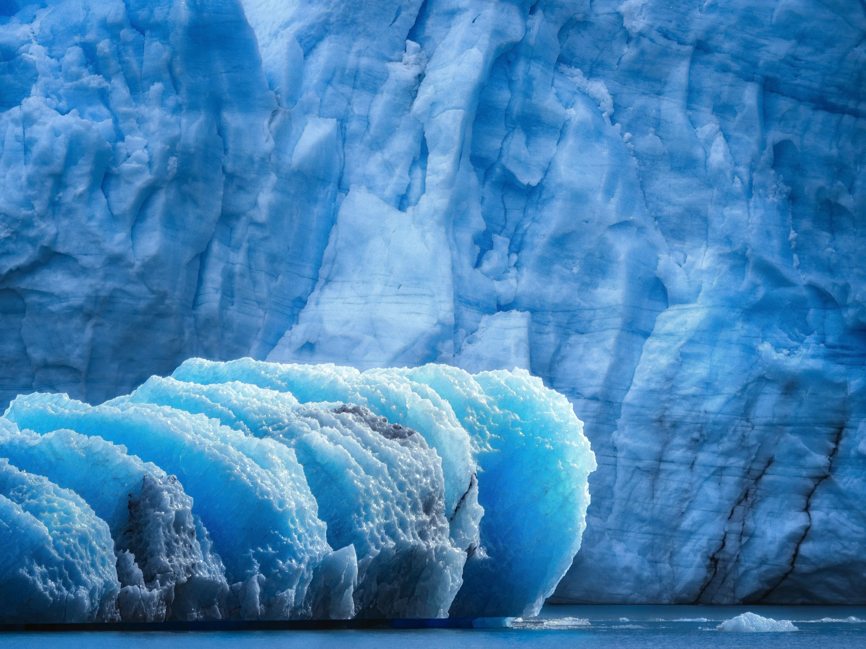 A sculpted blue iceberg floating on Lago Argentino