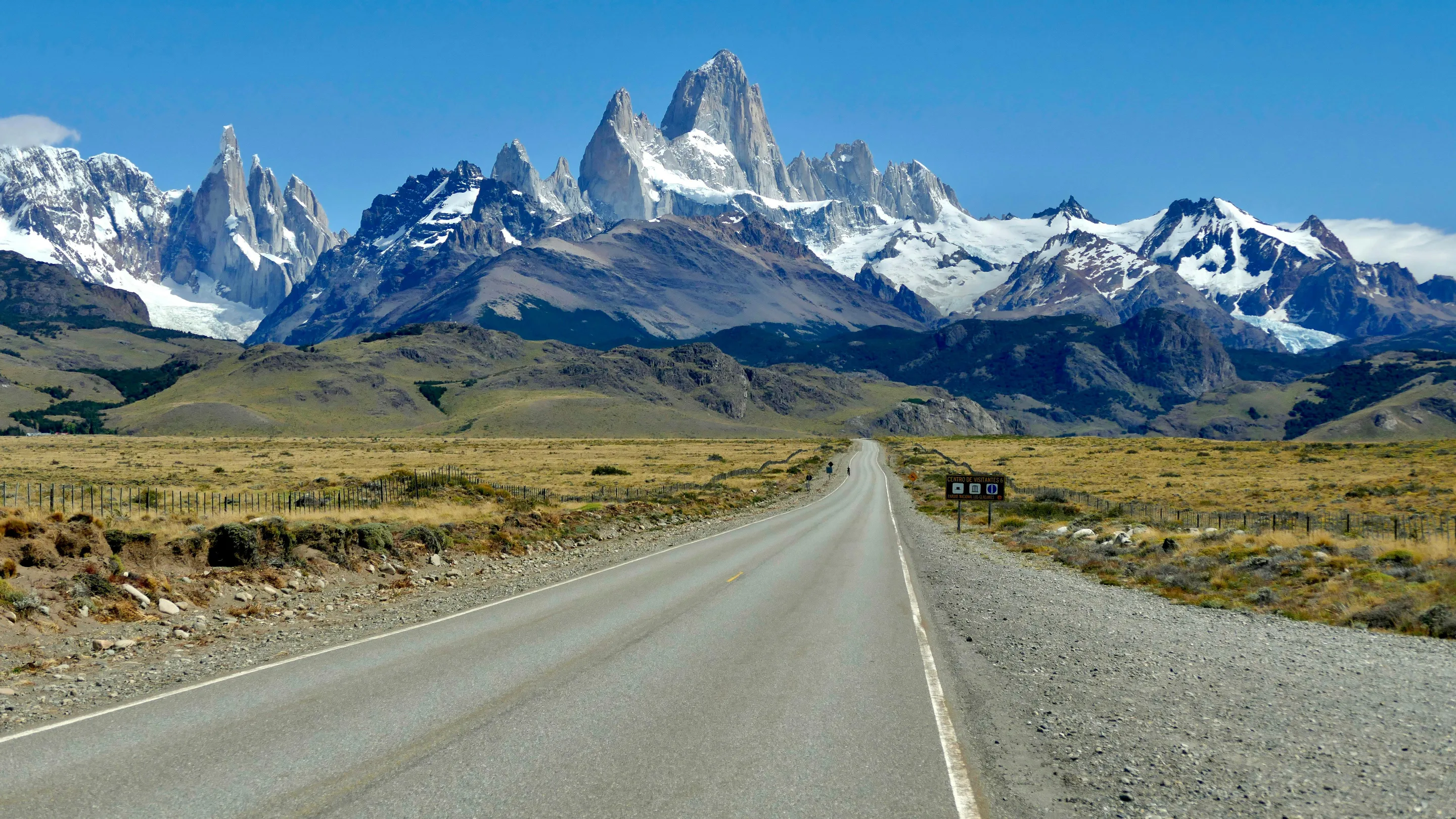 A paved road crossing open country near El Calafate