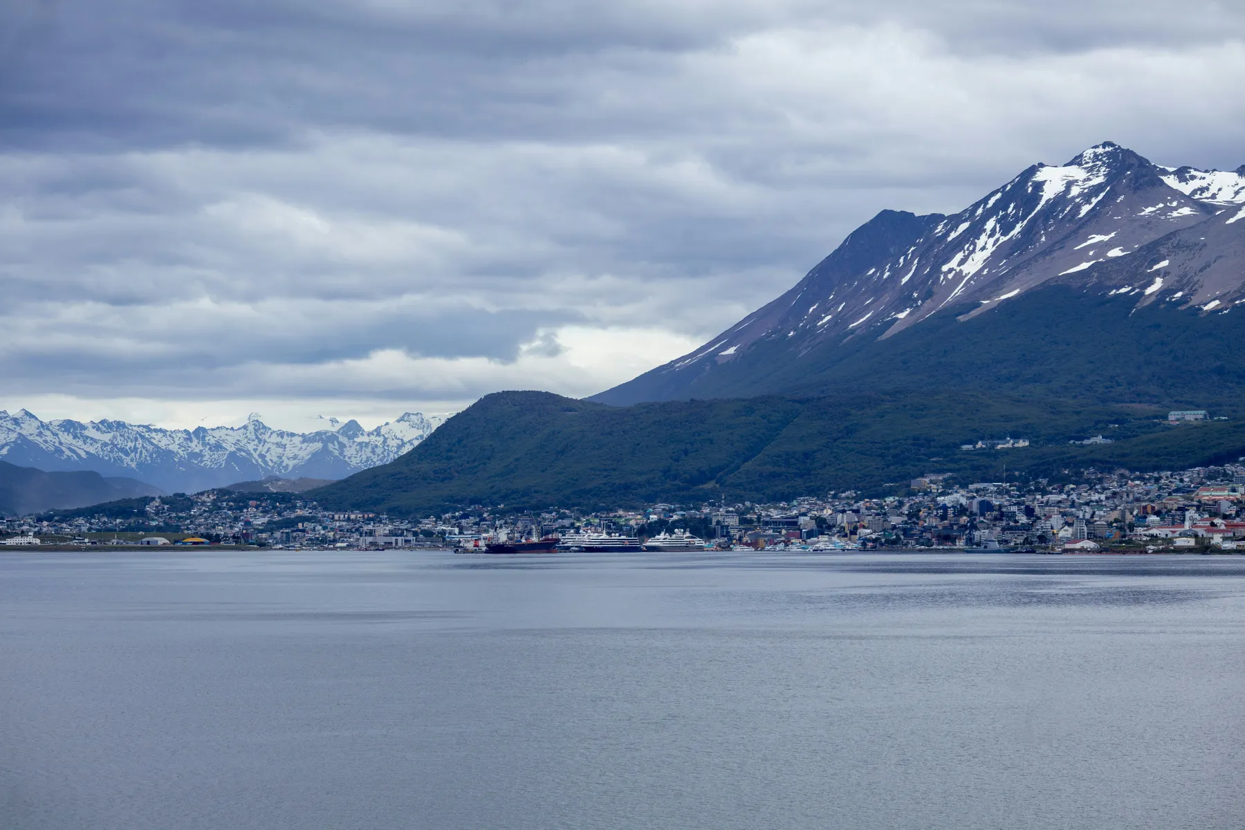 Ushuaia beneath snow-covered mountains