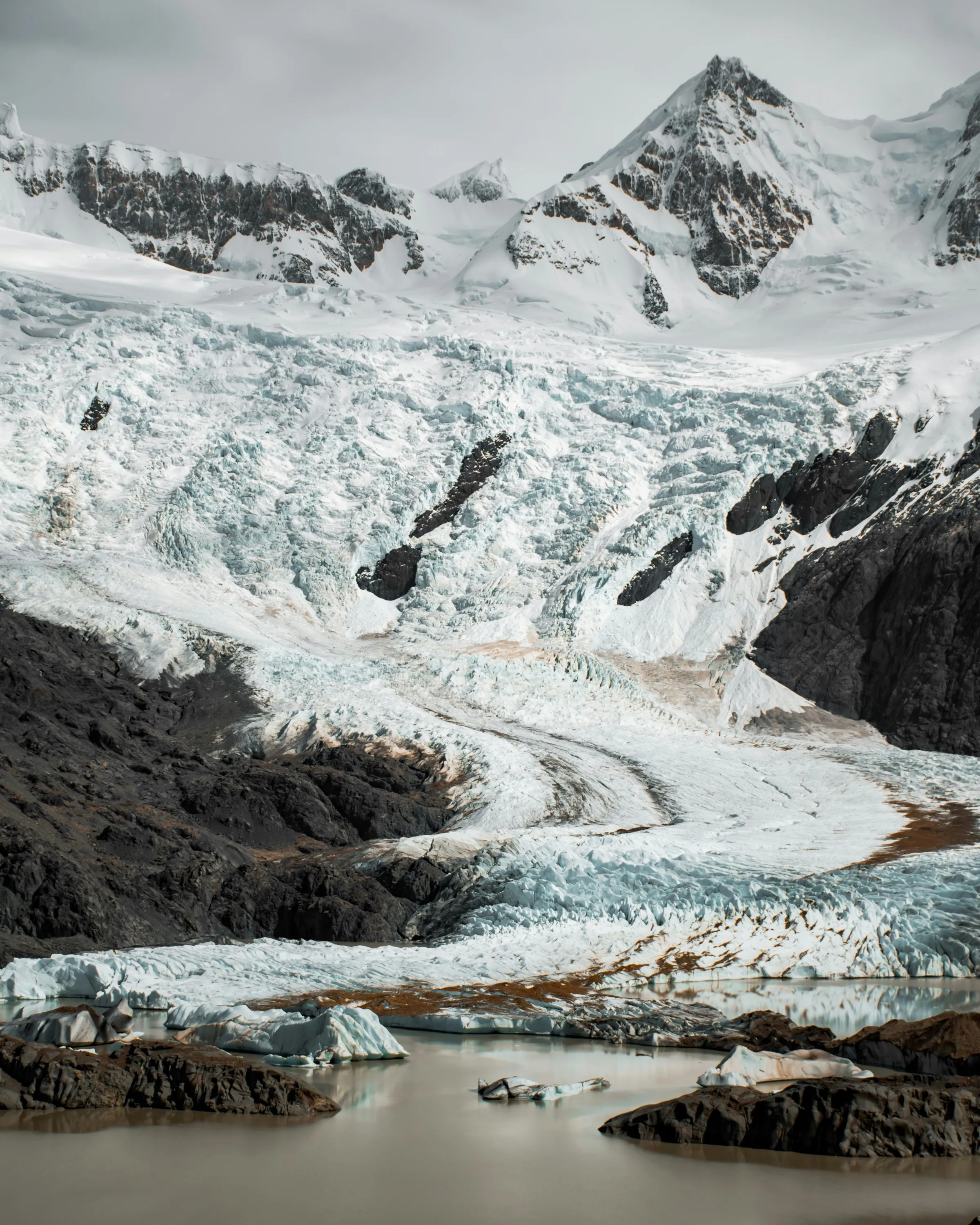Glacier ice and mountain walls beyond Laguna Torre