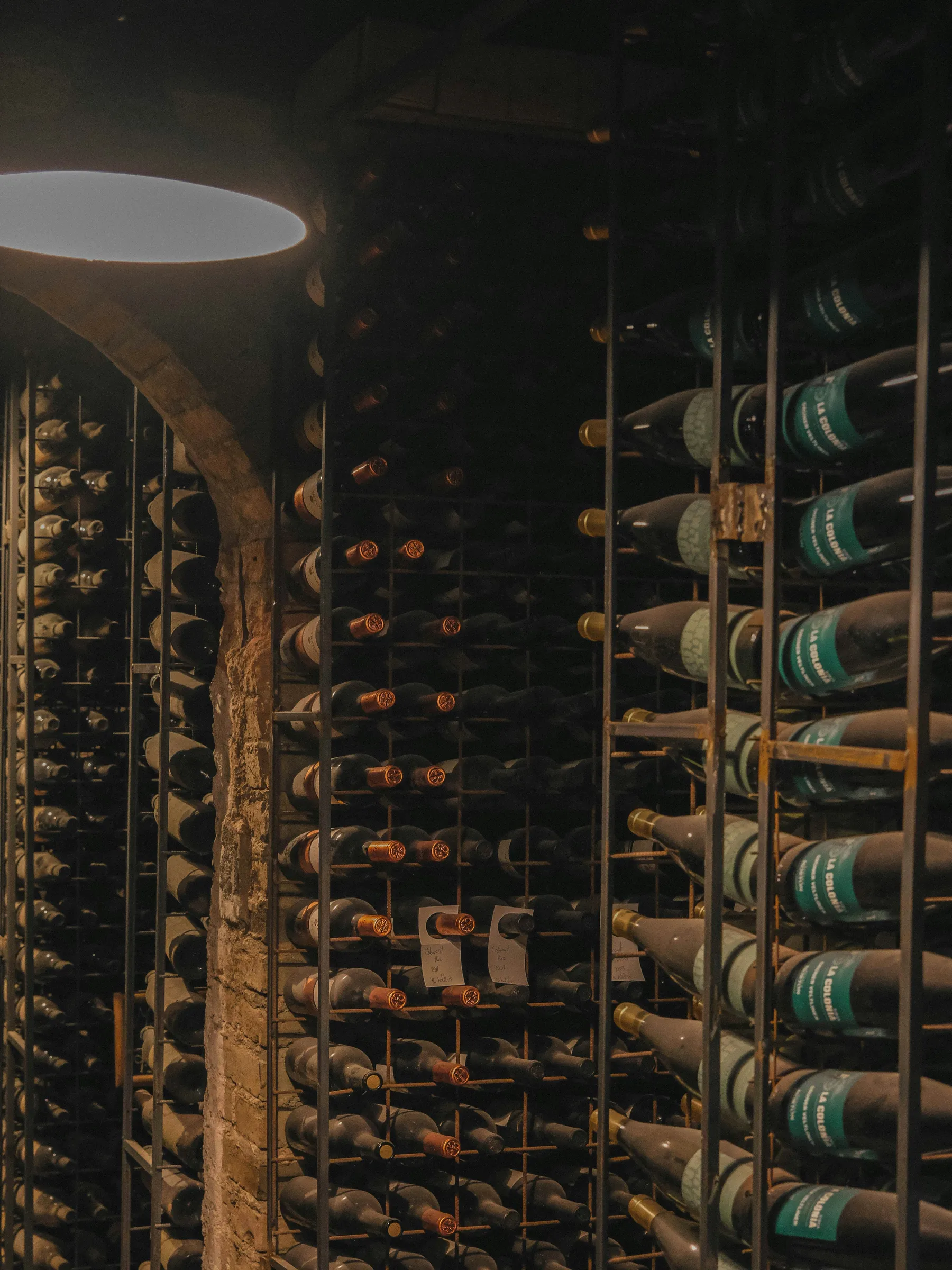Rows of wine bottles in the cellar at Bodegas Norton in Perdriel