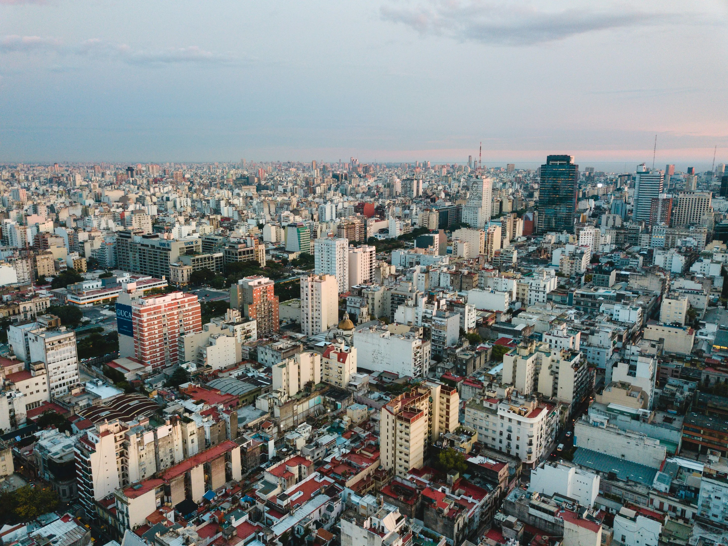 Sunrise over the rooftops and streets of Buenos Aires